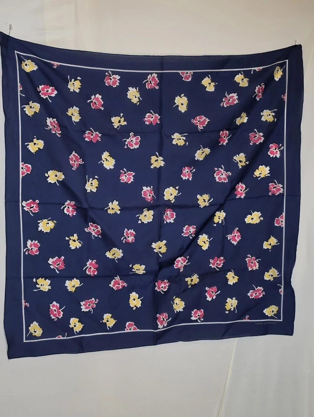 Vintage Sarah Coventry Navy Blue Floral Square Scarf 30